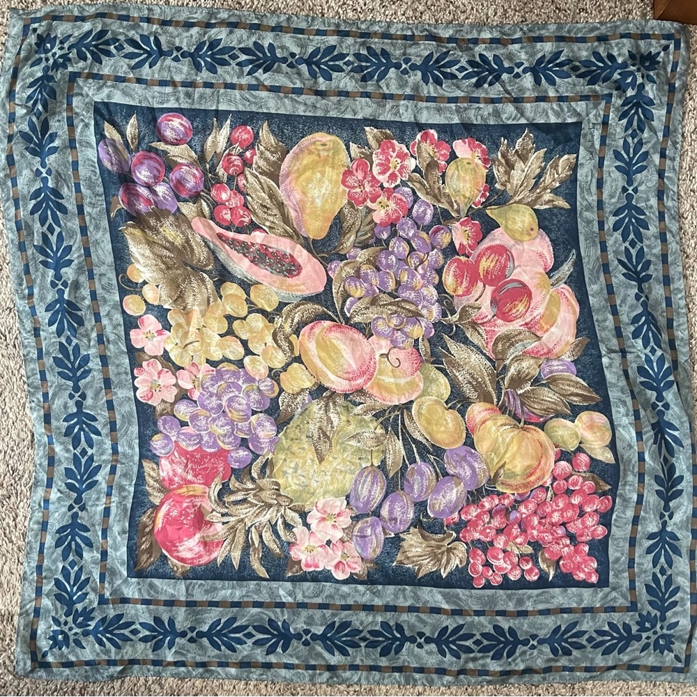 Diane Von Furstenberg Vintage Floral and Fruit Silk Scarf